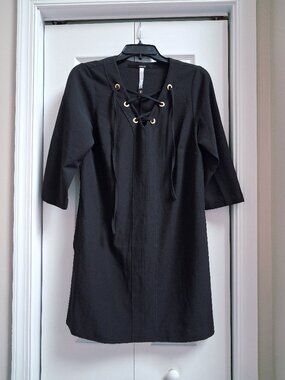 KENSIE Black Lace Up A-Line 3/4 Sleeve Mini Dress sz S